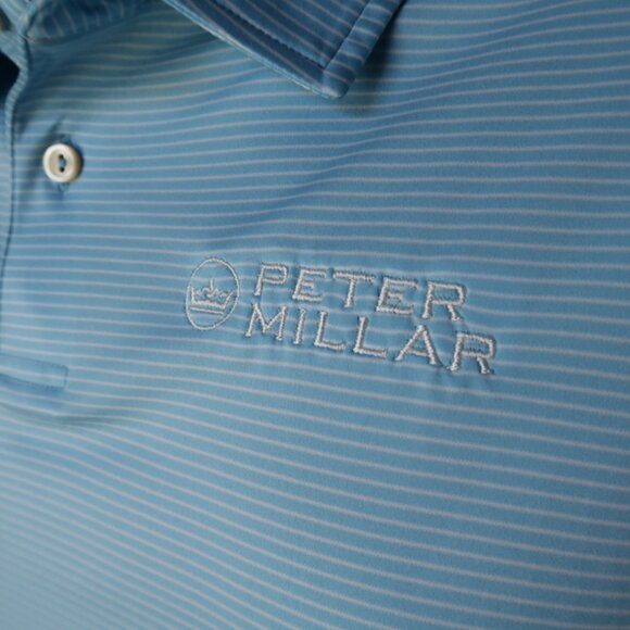 Peter Millar Summer Comfort Lt Blue Striped Stretch Performance Polo (XXL) SOFT - Picture 8 of 8